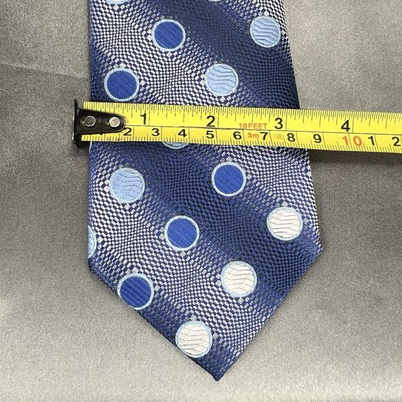 Hi-Tie Men’s 100% Silk Tie Handkerchief Set Geometric Blue Silver Wedding‎ Prom - Picture 9 of 11